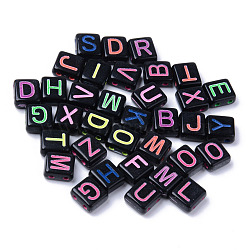 Acrylic Multi-Strand Links, Rectangle with Mixed Letter, Mixed Color, 8.5x7.5x4mm, Hole: 1.5mm, about 1950pcs/500g(MACR-S273-55A)