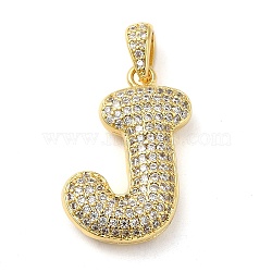 Brass Micro Pave Cubic Zirconia Pendants, Cadmium Free & Lead Free, Long-Lasting Plated, Real 18K Gold Plated, Letter J, 23.5x14x5.5mm, Hole: 4.5x3mm(KK-E061-03G-10)