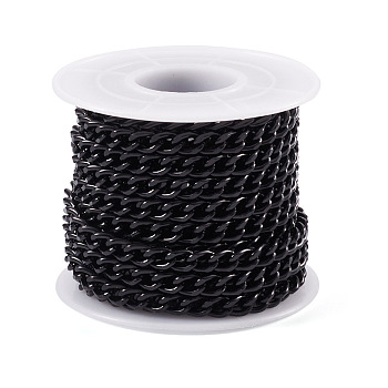 Aluminium Curb Chains, Unwelded, with Spool, Electrophoresis Black, 7x5x1.5mm, about 16.40 Feet(5m)/Roll
