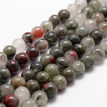 Natural African Bloodstone Beads Strands, Heliotrope Stone Beads, Round, 10mm, Hole: 1mm, about 37pcs/strand, 14.9 inch~15.1 inch