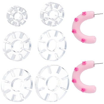 6pcs 6 Size Snowflake Shape Polymer Clay Earring Charms Guide, Acrylic Cutters for Polymer Clay Jewelry Making, Clear, 14.5~39.5x6mm, Inner Diameter: 5.8~15mm, Slot: 0.8mm, 1pc/size