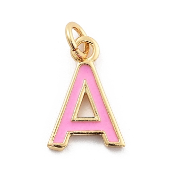 Rack Plating Brass Pendants, with Enamel and Jump Ring, Cadmium Free & Lead Free, Long-Lasting Plated, Real 18K Gold Plated, Letter, Letter A, 11.5x8x1mm, Hole: 2.5mm