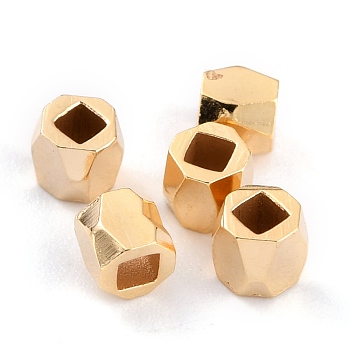Brass Spacer Beads, Long-Lasting Plated, Faceted Column, Real 24K Gold Plated, 3x3~3.5mm, Hole: 1.4mm