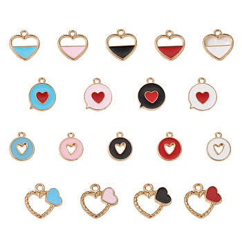Cheriswelry 72Pcs 18 Style Alloy Enamel Charms & Pendants, Heart, Flat Round with Hollow Heart, Mixed Color, 4pcs/style