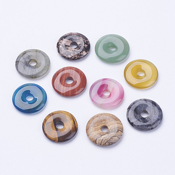 Natural Gemstone Pendants, Donut/Pi Disc, Donut Width: 11~12mm, 28~30x5~6mm, Hole: 6mm