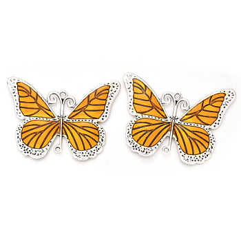 Alloy Enamel Big Pendants, Butterfly, Antique Silver, Goldenrod, 64x86x3mm, Hole: 3.5mm and 2.5mm