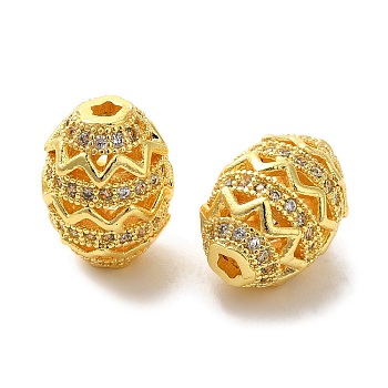 Brass Micro Pave Cubic Zirconia Beads, Long-Lasting Plated, Cadmium Free & Lead Free, Oval, Golden, 13.5x10mm, Hole: 2mm