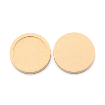 Wood Cabochon Settings, Flat Round, Lemon Chiffon, 31x5mm, Inner Diameter: 25.5mm