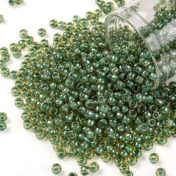 TOHO Round Seed Beads, Japanese Seed Beads, (380) Inside Color Topaz/Mint Julep Lined, 8/0, 3mm, Hole: 1mm, about 1110pcs/50g