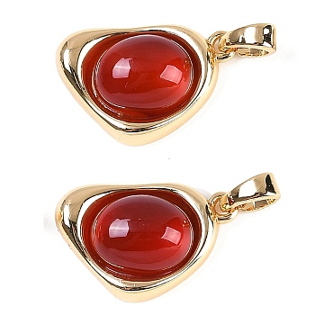 Natural Carnelian(Dyed & Heated) Pendants, Brass Heart Charms, Real 18K Gold Plated, Real 18K Gold Plated, 11.5x18x6mm, Hole: 3.5x2.5mm