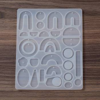 DIY Pendant Food Grade Silicone Molds, Resin Casting Molds, for UV Resin, Epoxy Resin Jewelry Makings, Arch/Flower/Round, White, 162x128x4mm, Hole: 1.5mm, Inner Diameter: 12~51x8~40x2.4~3mm