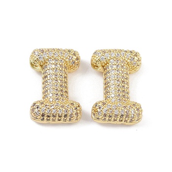 Brass Micro Pave Clear Cubic Zirconia Pendants, Letter I, 21x22.5x7.5mm ,hole: 4x2.5mm