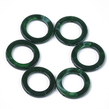 Acrylic Bead Frame, Imitation Gemstone Style, Ring, Dark Green, 41x4.5mm, Hole: 2mm, about 130pcs/500g