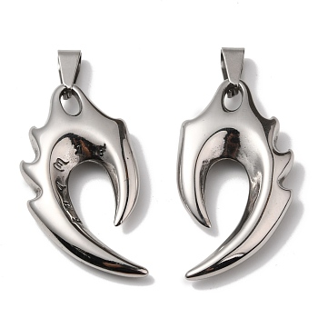 304 Stainless Steel Pendants, Chameleon/Wing/Flame Wolf Teeth, Antique Silver, 46x25x7.5mm, Hole: 4x11mm