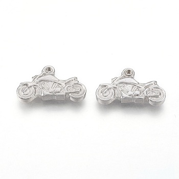 304 Stainless Steel Pendants, Motorcycle, Stainless Steel Color, 10x18x3mm, Hole: 1.2mm