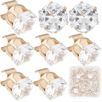 Cubic Zirconia Shoe Buckle Clasps, with Iron Findings, Flat Round, Light Gold, 10x11x12.5mm, Hole: 4x6mm, 40pcs/box