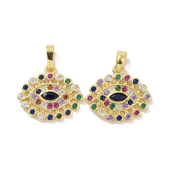 Real 18K Gold Plated Brass Micro Pave Cubic Zirconia Pendants, Evil Eye Charms, Colorful, 16x18x2.5mm, Hole: 6x3.5mm