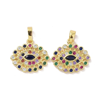 Real 18K Gold Plated Brass Micro Pave Cubic Zirconia Pendants, Cadmium Free & Nickel Free & Lead Free, Evil Eye Charms, Colorful, 16x18x2.5mm, Hole: 6x3.5mm