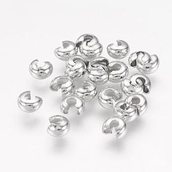 Iron Crimp Beads Covers, Cadmium Free & Nickel Free & Lead Free, Platinum, 4mm In Diameter, Hole: 1.5~1.8mm
