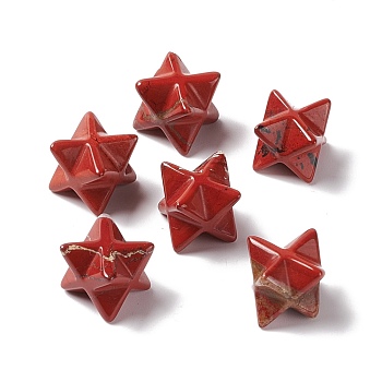 Natural Red Jasper Beads, No Hole, Carved, Merkaba Star, 13x13.5mm