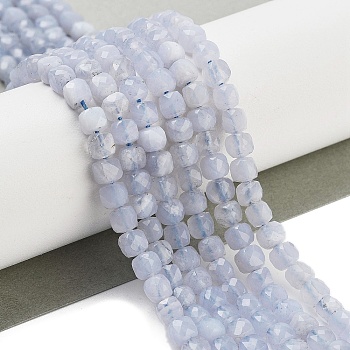 Natural Blue Lace Agate Beads Strands, Faceted, Cube, 3.5~4.5x3.5~4x3.5mm, Hole: 0.6mm, about 103~106pcs/strand, 15.55'~15.75''(39.5~40cm)