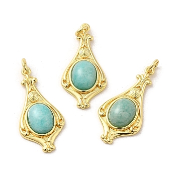 Natural Amazonite Pendants, Teardrop Charms with Rack Plating Platinum Tone Brass Findings, Cadmium Free & Lead Free, 30x14.5x5.7mm, Hole: 2.7mm