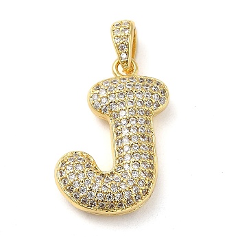 Brass Micro Pave Cubic Zirconia Pendants, Cadmium Free & Lead Free, Long-Lasting Plated, Real 18K Gold Plated, Letter J, 23.5x14x5.5mm, Hole: 4.5x3mm