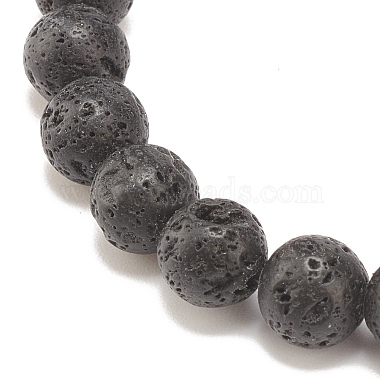 Natural Lava Rock & Tibetan Agate Round Beaded Stretch Bracelet(BJEW-JB08318-02)-4
