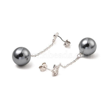 Shell Pearl Round Dangle Stud Earrings(EJEW-Z024-08A-P)-2