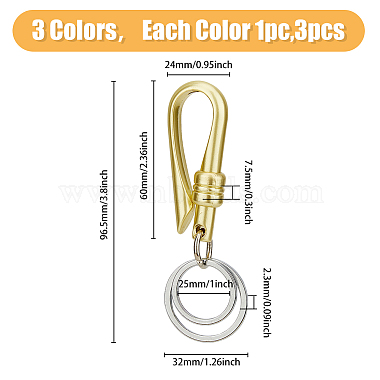 3Pcs 3 Colors Alloy Heavy Duty Keychains with 2 Detachable Key Rings(FIND-HY0002-93)-2