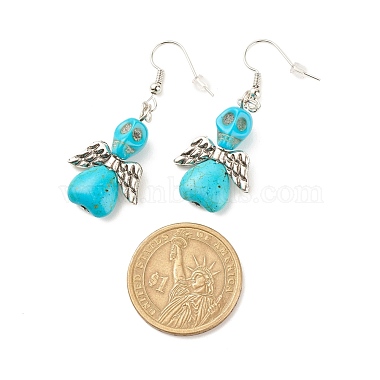 Synthetic Turquoise Skull with Wings Dangle Earrings(EJEW-JE04944-04)-4