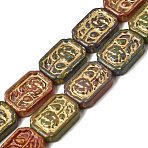 Painted Glass Beads Strands, Golden Metal Enlaced, Rectangle with Rose Flower, Colorful, 18x13x5mm, Hole: 1.2mm, about 20pcs/strand, 14.09''(35.8cm)(GLAA-Z021-05A)
