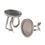 Non-Tarnish 304 Stainless Steel Cuff Pad Ring Settings, Oval, Stainless Steel Color, Inner Diameter: 18mm(STAS-M333-02A-P)