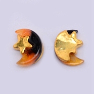 Resin Cabochons, with Golden Plated Alloy Findings, Nail Art Decoration Accessories, Moon with Star, Goldenrod, 8x6x3mm(MRMJ-CJC0003-01A)