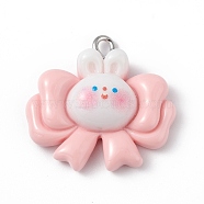 Opaque Resin Pendants, Rabbit Charms, with Platinum Tone Iron Loops, Bow, 24x25.5x8mm, Hole: 2mm(RESI-D064-02P-01)