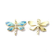 Brass Cubic Zirconia Pendants, with Enamel & Jump Ring, Dragonfly Charm, Real 18K Gold Plated, Pale Turquoise, 17x24.5x3mm, Hole: 3mm(KK-G446-22G-03)