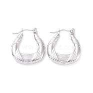 304 Stainless Steel Hoop Earrings for Women, Teardrop, Stainless Steel Color, 22x20x3.5mm, Pin: 0.8mm(EJEW-F287-10P)