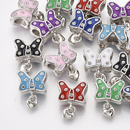 Platinum Plated Alloy European Bead Rhinestone Settings, with Enamel, Large Hole Pendants, Butterfly with Heart, Mixed Color, Fit for 0.5mm Rhinestone, 17mm, Butterfly: 11.5x12x9mm, Heart: 6.5x5x2m, Hole: 5mm(MPDL-S067-48)