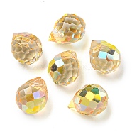 Electroplated Glass Beads, Faceted, Teardrop Charms, Top Drilled, Light Gold, 11x8mm, Hole: 1.2mm(EGLA-K062-01A-HP03)