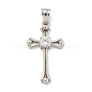 304 Stainless Steel Cubic Zirconia Pendants, Cross Charm, Stainless Steel Color, 31x18x4mm, Hole: 6x4.5mm(STAS-C102-02P)