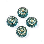 Plating Acrylic Beads, Metal Enlaced, Flat Round, Dark Turquoise, 13x9mm, Hole: 1.5mm, about 540pcs/500g(PACR-N008-016)
