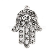 Tibetan Style Alloy Pendants, Cadmium Free & Nickel Free & Lead Free, Hamsa Hand/Hand of Fatima/Hand of Miriam, Antique Silver, 33x23x1mm, Hole: 2mm(X-TIBEP-ZN60334-AS-FF)