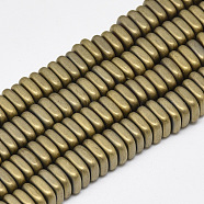 Electroplate Non-magnetic Synthetic Hematite Beads Strands, Matte Style, Square Heishi Beads, Light Gold Plated, 6x6x2mm, Hole: 2mm, about 190pcs/strand, 15.7 inch(G-Q486-90A)