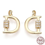 925 Sterling Silver Micro Pave Cubic Zirconia Charms, Initial Letter D, Nickel Free, Real 18K Gold Plated, 12x9.5x3mm, Hole: 1.2mm(STER-T004-12G)