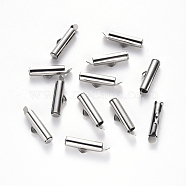 304 Stainless Steel Slide On End Clasp Tubes, Slider End Caps, Stainless Steel Color, 6x16x4mm, Hole: 3x1.5mm, Inner Diameter: 3mm(STAS-S115-01E-P)