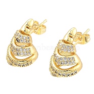 Rack Plating Brass Micro Pave Clear Cubic Zirconia Stud Earrings, Horn, Real 16K Gold Plated, 13.5x12mm(EJEW-M223-01G)