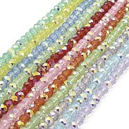 Baking Painted Transparent Glass Beads Strands, Imitation Opalite, Faceted, AB Color Plated, Round, Mixed Color, 8x6.5mm, Hole: 1.4mm, about 64~65pcs/strand, 16.34~16.54''(41.5~42cm)(DGLA-A034-J8mm-B)