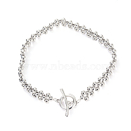 Rhodium Plated 925 Sterling Silver Round Beaded Stretch Bracelets for Women, Platinum, 7-1/4 inch(18.5cm)(DS4468-1)