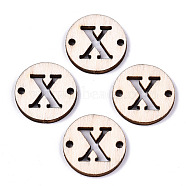 Unfinished Natural Poplar Wood Links Connectors, Laser Cut, Flat Round with Word, Letter.X, 19.5x2.5mm, Hole: 2mm(WOOD-S045-140A-01X)