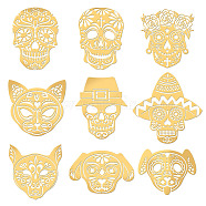 Nickel Decoration Stickers, Metal Resin Filler, Epoxy Resin & UV Resin Craft Filling Material, Mexico Day of the Dead, Skull Pattern, 40x40mm, 9 style, 1pc/style, 9pcs/set(DIY-WH0450-031)